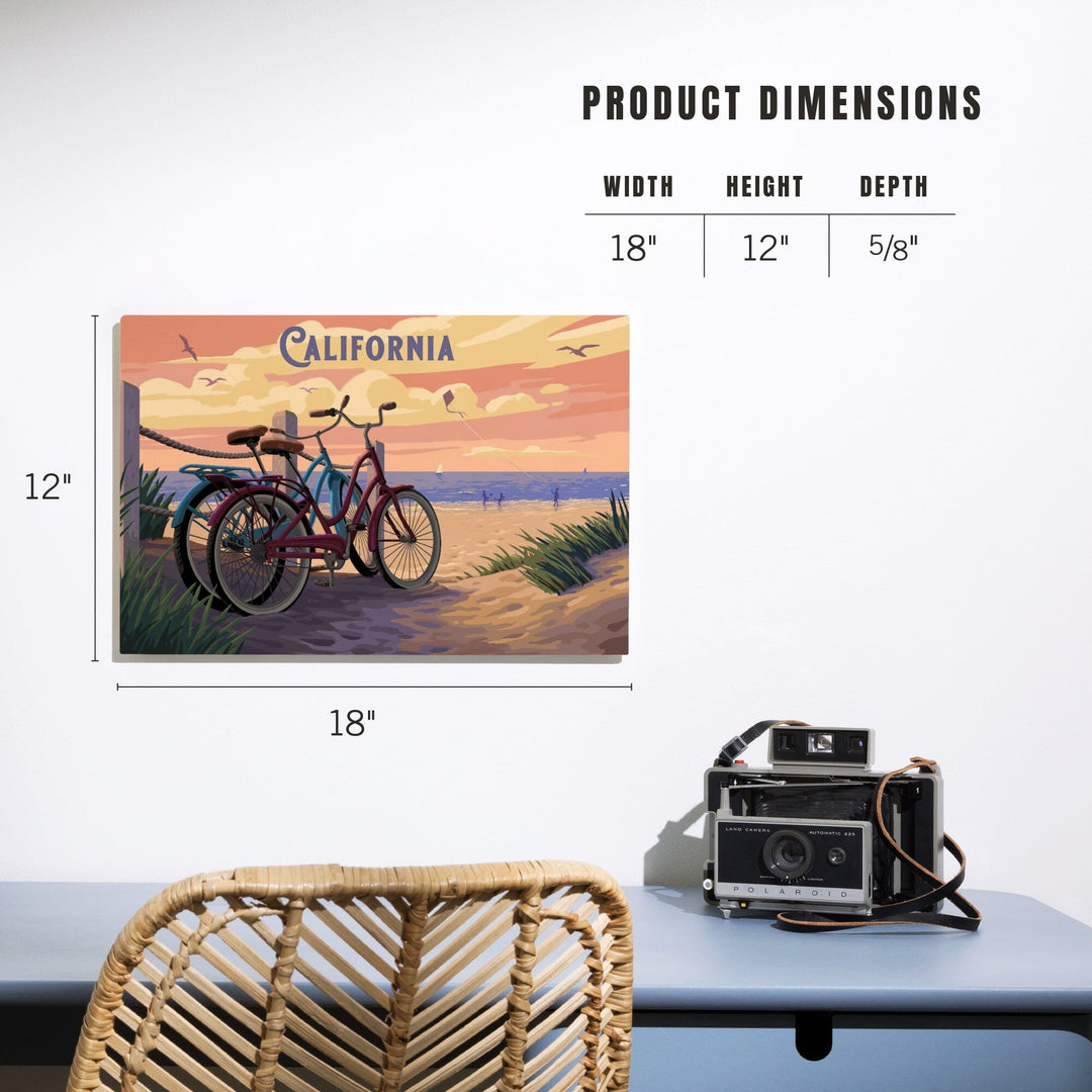 California, Painterly, The Beach Is Calling, Beach Bikes, Wood Signs and Postcards Wood Lantern Press 