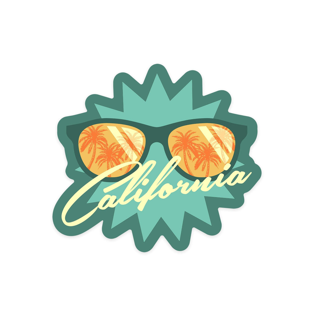 California, Palms & Sunglasses, Contour, Lantern Press Artwork, Vinyl Sticker - Lantern Press