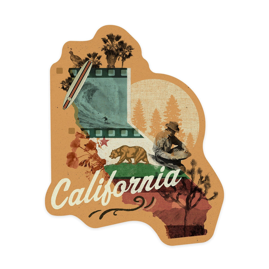 California, Photomontage, State series, Contour, Vinyl Sticker Sticker Lantern Press 