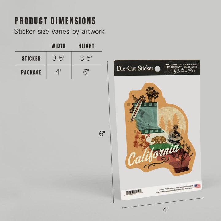 California, Photomontage, State series, Contour, Vinyl Sticker Sticker Lantern Press 