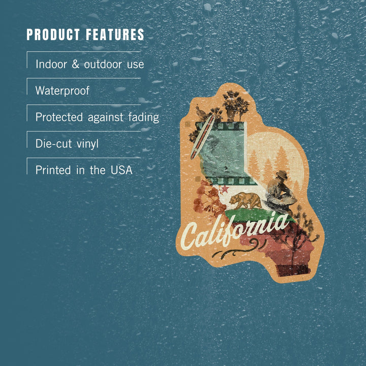 California, Photomontage, State series, Contour, Vinyl Sticker Sticker Lantern Press 