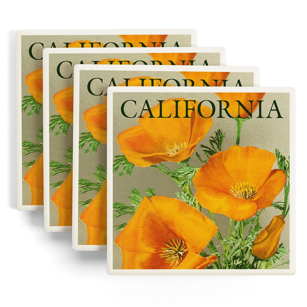 California, Poppies, Coasters Coasters Lantern Press 