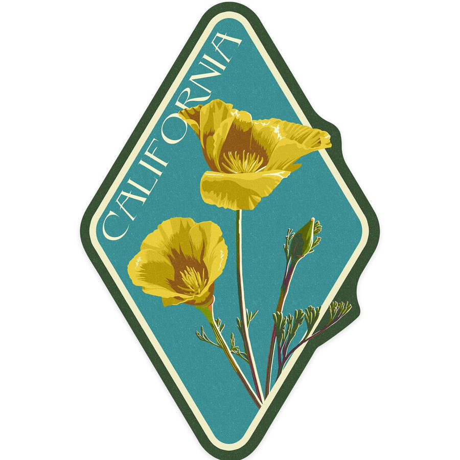 California, Poppy, Letterpress, Contour, Vinyl Sticker - Lantern Press