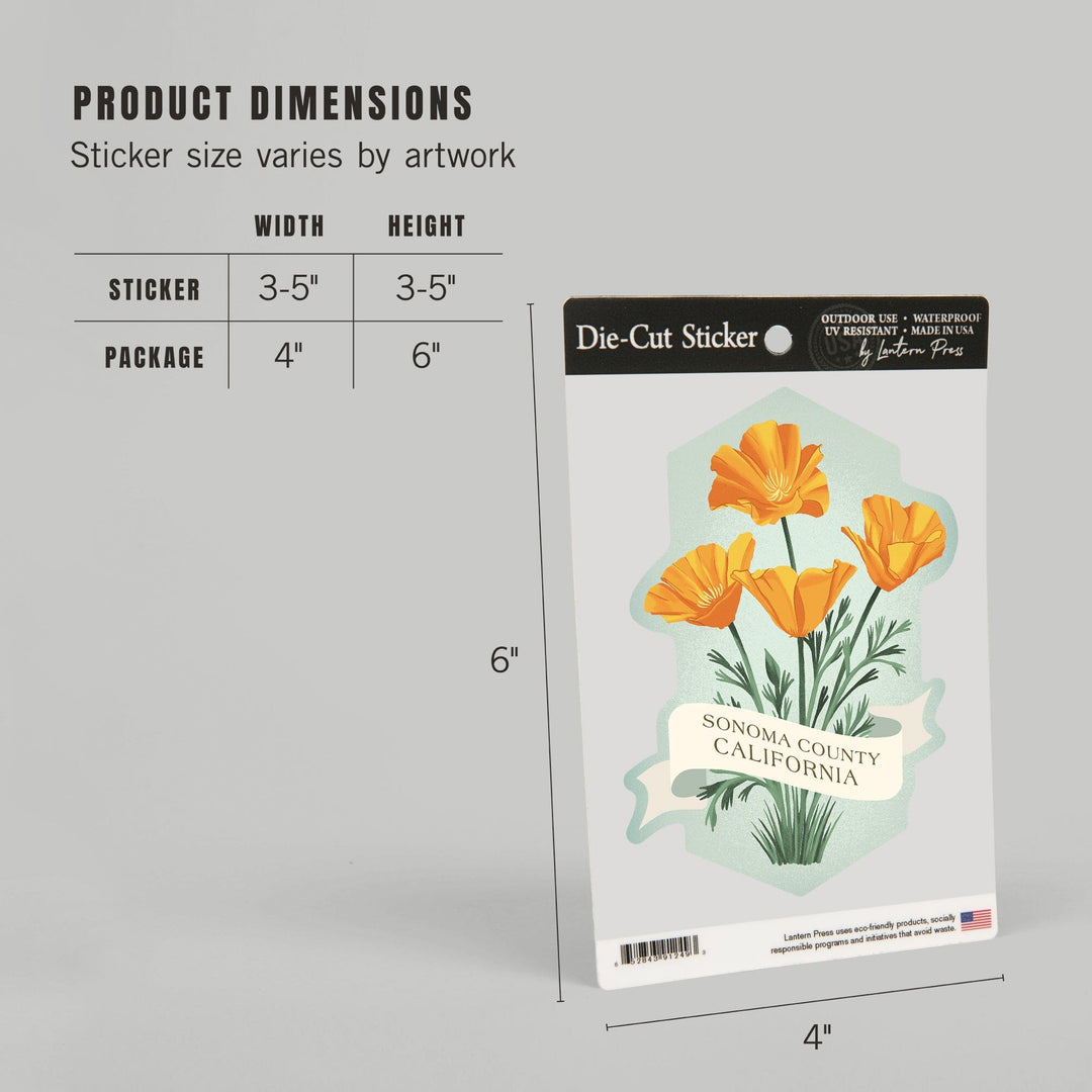 California Poppy, Vintage Flora, Contour, Vinyl Sticker Sticker Lantern Press 
