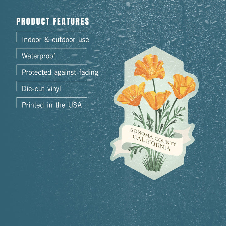California Poppy, Vintage Flora, Contour, Vinyl Sticker Sticker Lantern Press 