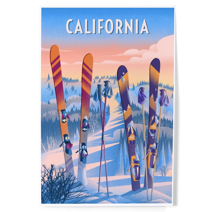 California, Prepare for Takeoff, Skis In Snowbank, Art & Giclee Prints Art Lantern Press 