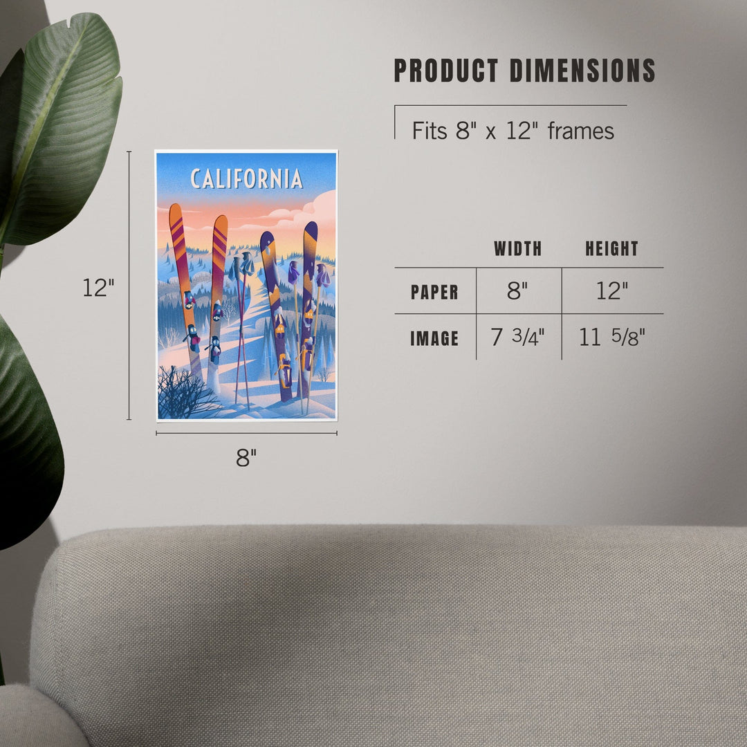 California, Prepare for Takeoff, Skis In Snowbank, Art & Giclee Prints Art Lantern Press 