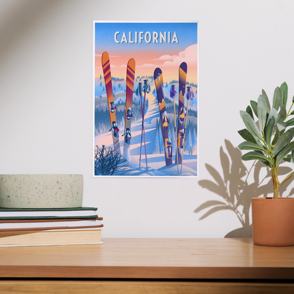 California, Prepare for Takeoff, Skis In Snowbank, Art & Giclee Prints Art Lantern Press 