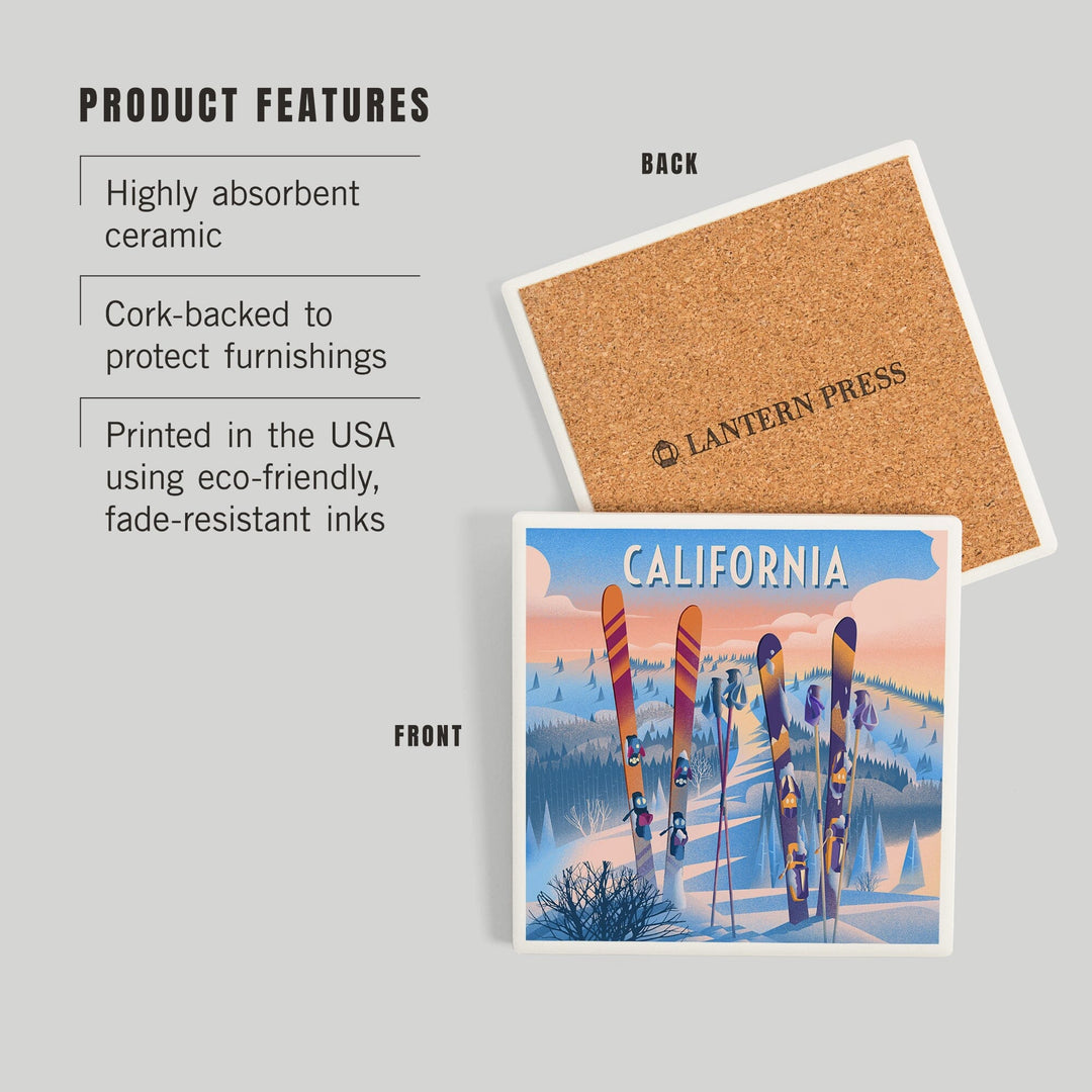 California, Prepare for Takeoff, Skis In Snowbank, Coasters Coasters Lantern Press 