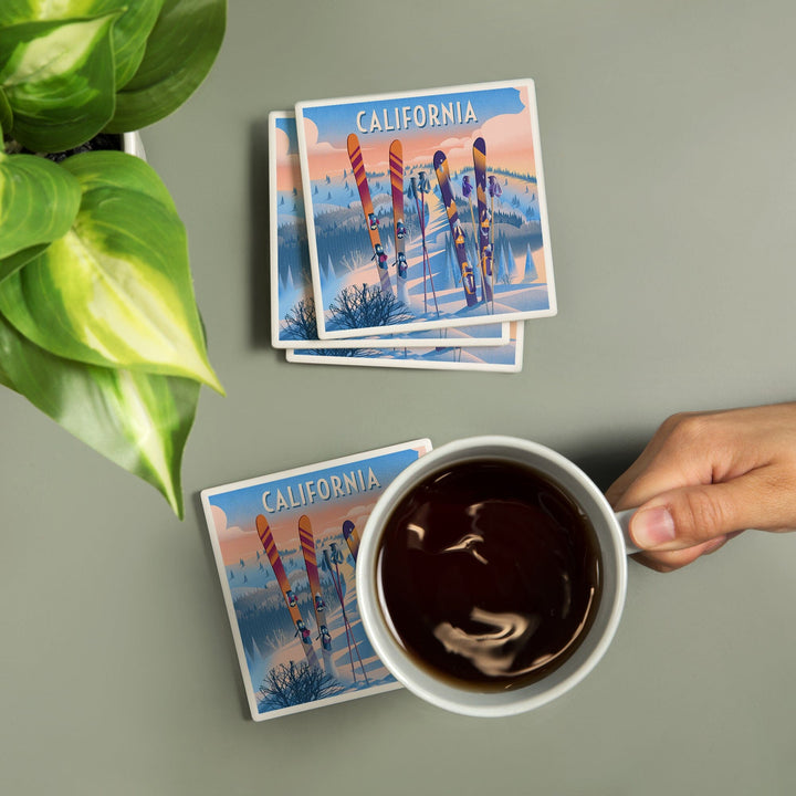 California, Prepare for Takeoff, Skis In Snowbank, Coasters Coasters Lantern Press 