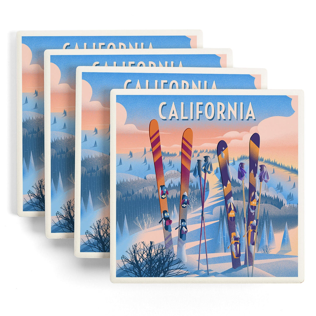 California, Prepare for Takeoff, Skis In Snowbank, Coasters Coasters Lantern Press 