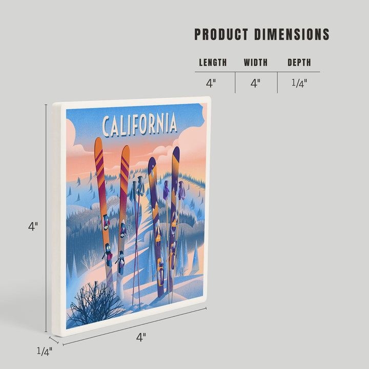 California, Prepare for Takeoff, Skis In Snowbank, Coasters Coasters Lantern Press 