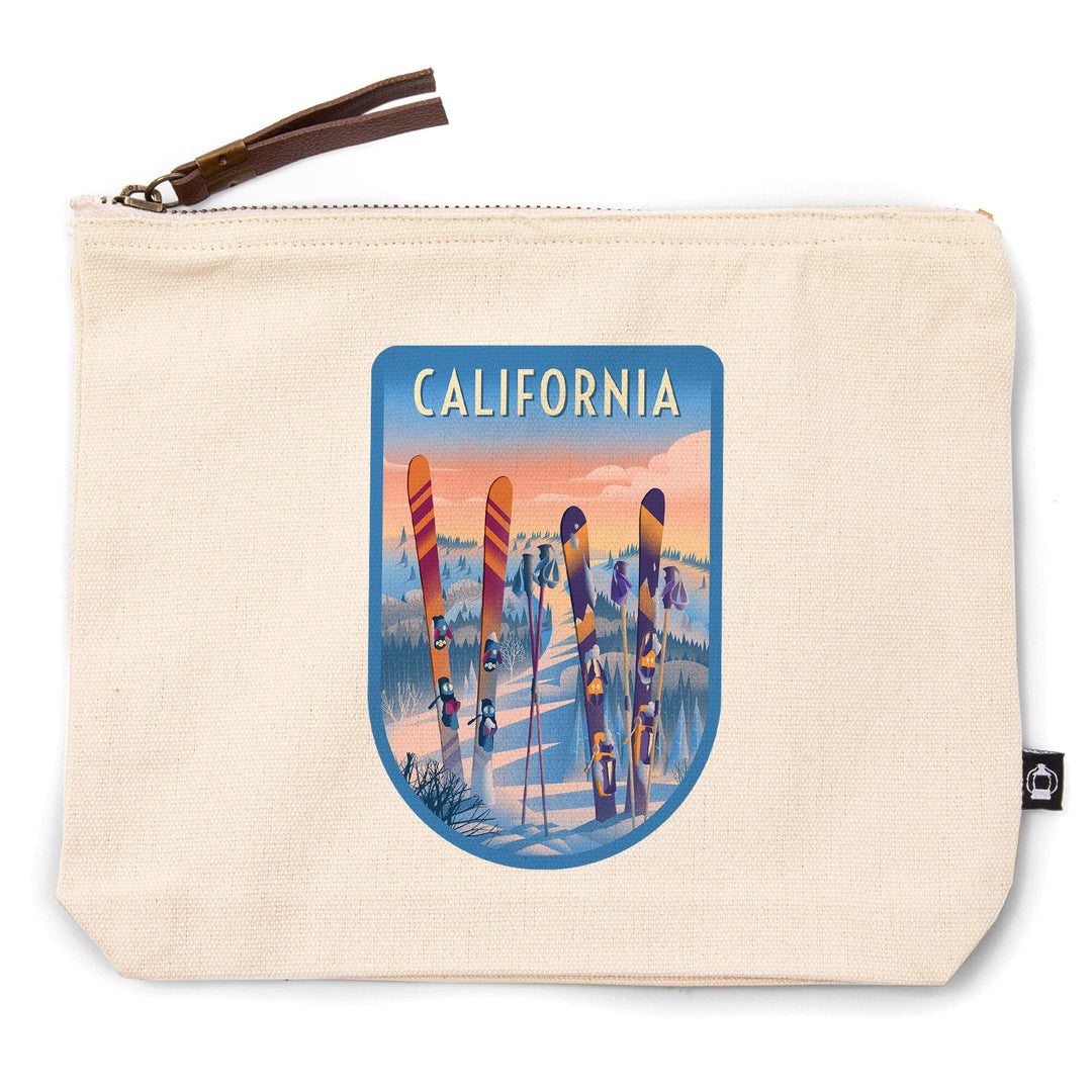 California, Prepare for Takeoff, Skis In Snowbank,, Organic Cotton Zipper Pouch, Go Bag Totes Lantern Press 