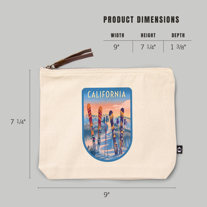 California, Prepare for Takeoff, Skis In Snowbank,, Organic Cotton Zipper Pouch, Go Bag Totes Lantern Press 