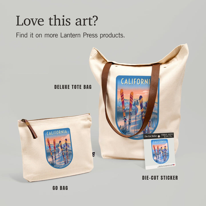 California, Prepare for Takeoff, Skis In Snowbank,, Organic Cotton Zipper Pouch, Go Bag Totes Lantern Press 