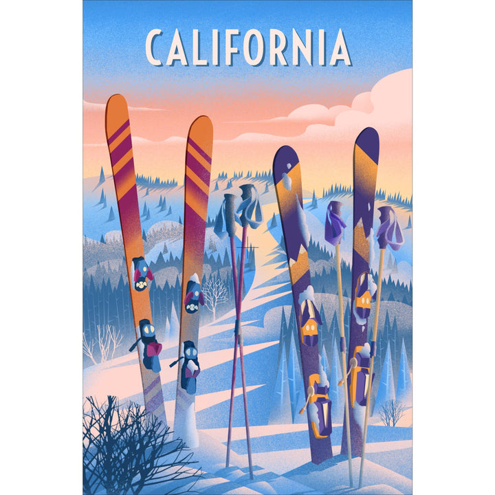 California, Prepare for Takeoff, Skis In Snowbank, Stretched Canvas Canvas Lantern Press 