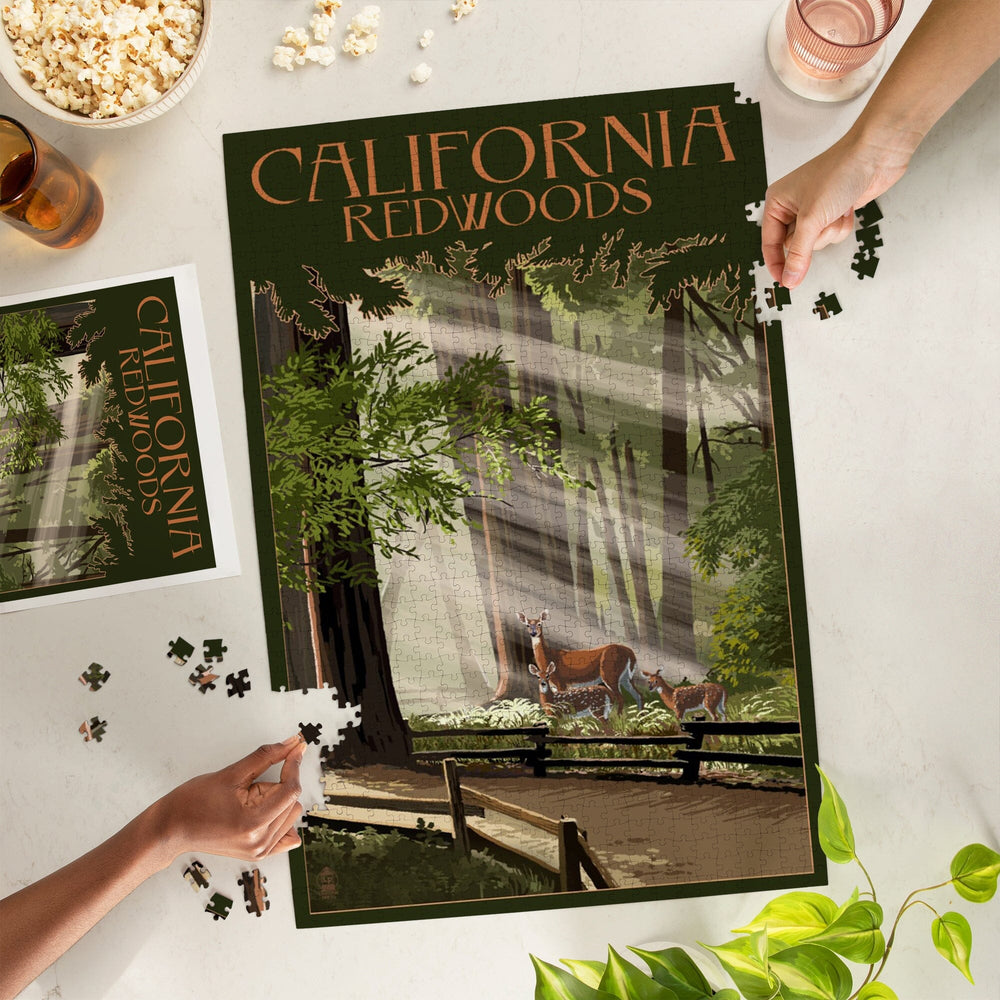 California, Redwoods and Deer, Jigsaw Puzzle Puzzle Lantern Press 