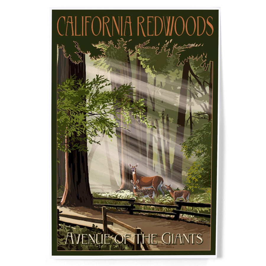 California Redwoods, Avenue of the Giants, Deer and Fawns, Art & Giclee Prints Art Lantern Press 