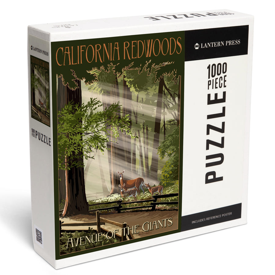 California Redwoods, Avenue of the Giants, Deer and Fawns, Jigsaw Puzzle Puzzle Lantern Press 