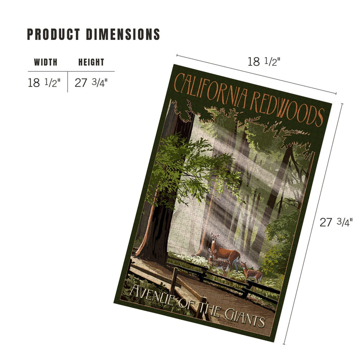 California Redwoods, Avenue of the Giants, Deer and Fawns, Jigsaw Puzzle Puzzle Lantern Press 