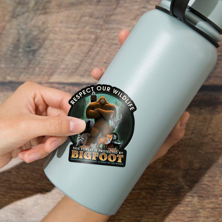 California Redwoods, Avenue of the Giants, Respect Our Wildlife, Bigfoot, Contour, Vinyl Sticker Sticker Lantern Press 