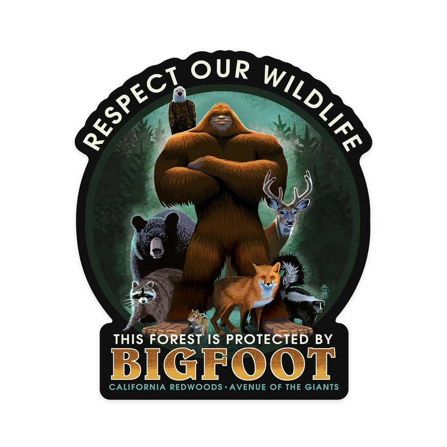 California Redwoods, Avenue of the Giants, Respect Our Wildlife, Bigfoot, Contour, Vinyl Sticker Sticker Lantern Press 