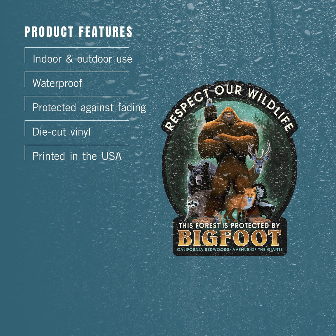 California Redwoods, Avenue of the Giants, Respect Our Wildlife, Bigfoot, Contour, Vinyl Sticker Sticker Lantern Press 