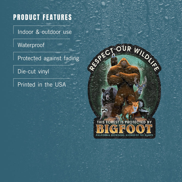 California Redwoods, Avenue of the Giants, Respect Our Wildlife, Bigfoot, Contour, Vinyl Sticker Sticker Lantern Press 