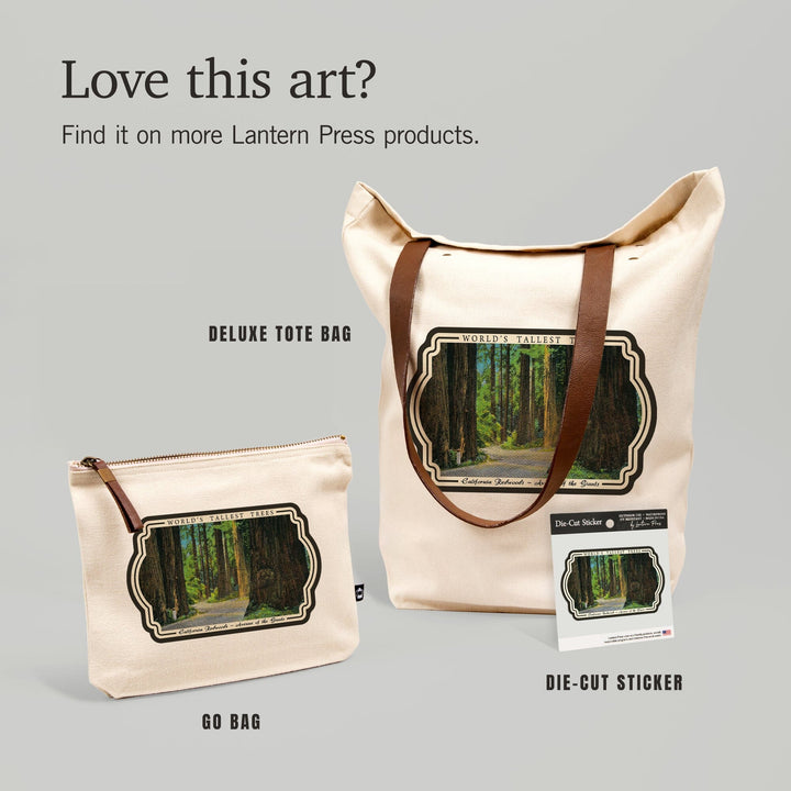 California Redwoods, Avenue of the Giants, Worlds Tallest Trees, Vintage Art, Vinyl Sticker Sticker Lantern Press 