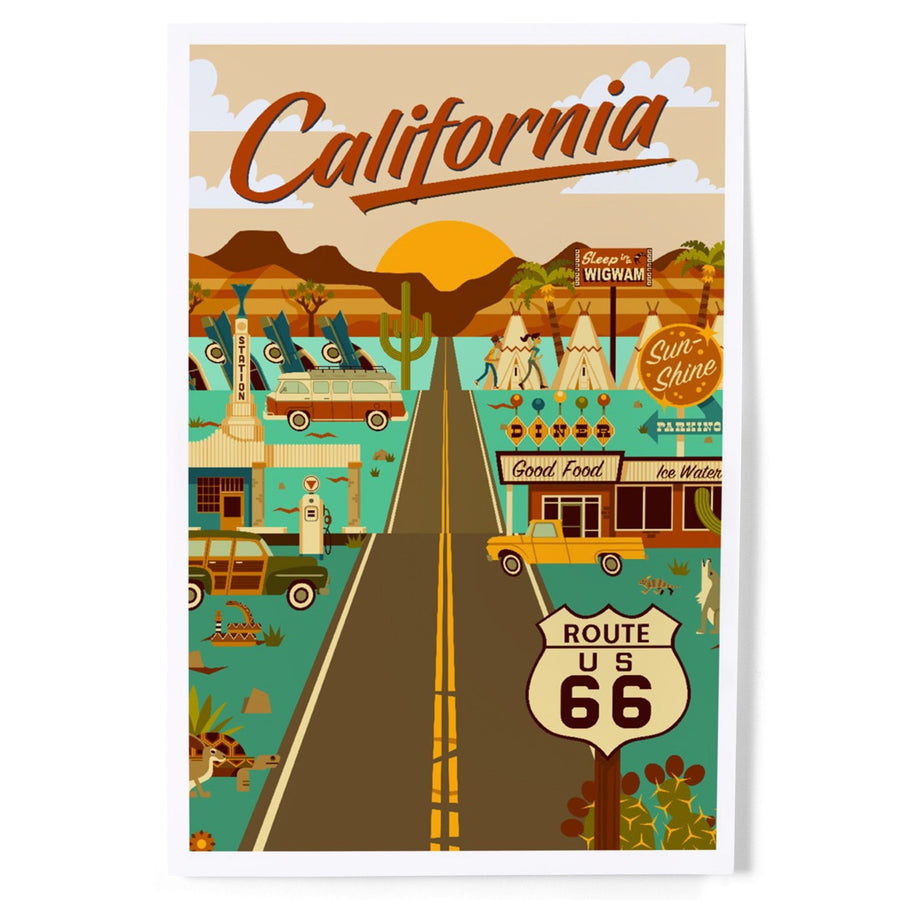 California Route 66 Geometric, Art & Giclee Prints Art Lantern Press 