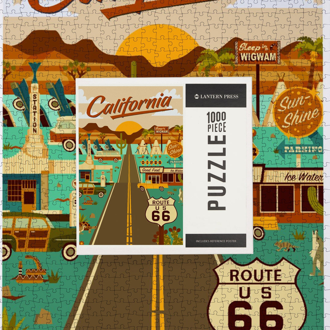 California, Route 66, Geometric, Jigsaw Puzzle Puzzle Lantern Press 
