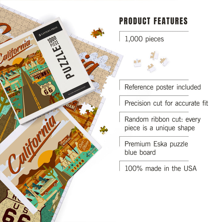 California, Route 66, Geometric, Jigsaw Puzzle Puzzle Lantern Press 