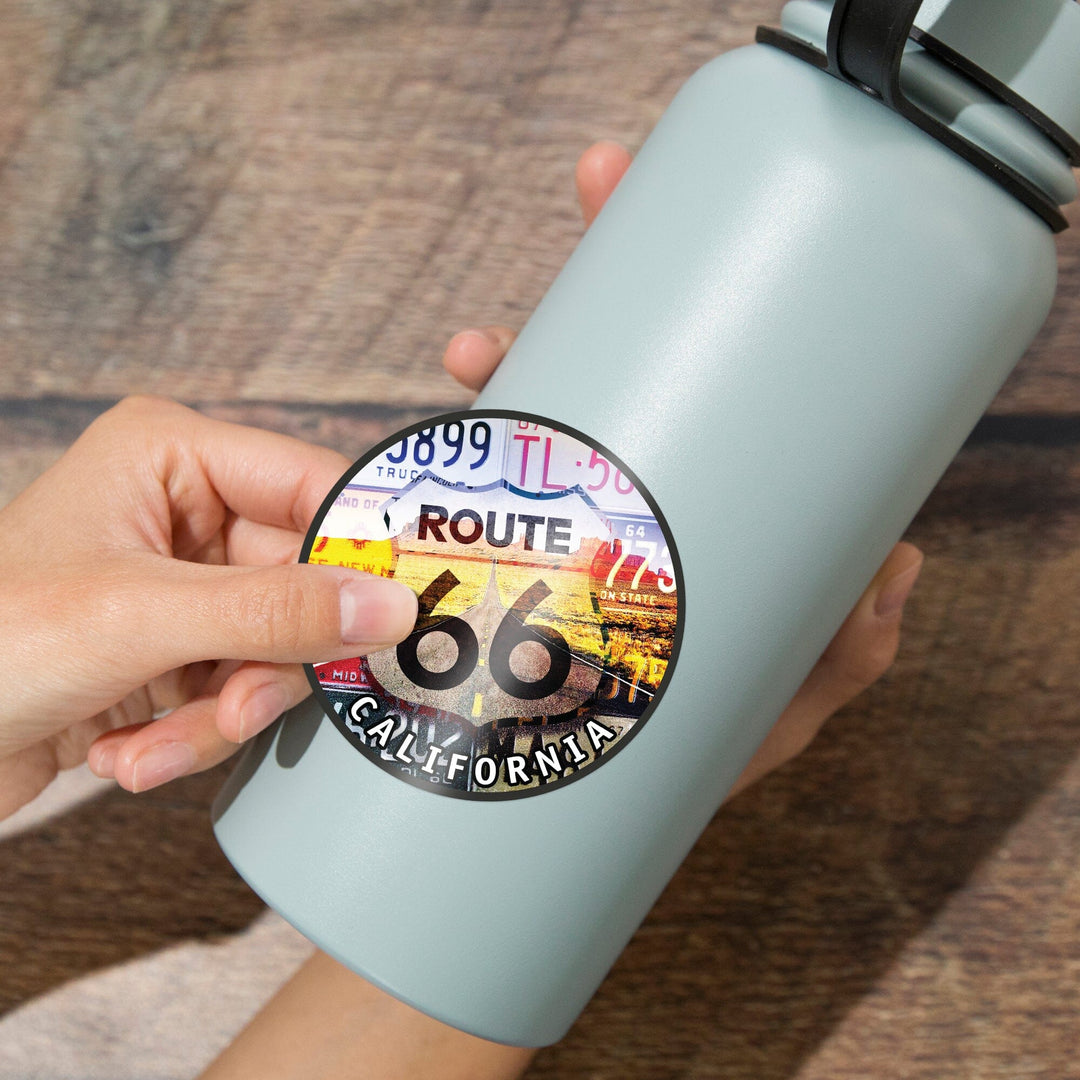 California, Route 66 License Plates, Highway Road, Contour, Vinyl Sticker - Lantern Press