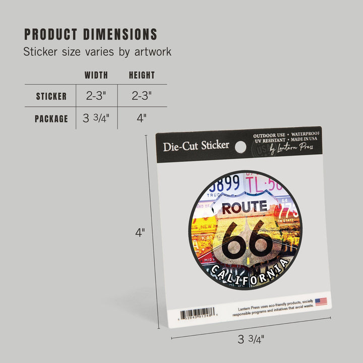 California, Route 66 License Plates, Highway Road, Contour, Vinyl Sticker - Lantern Press