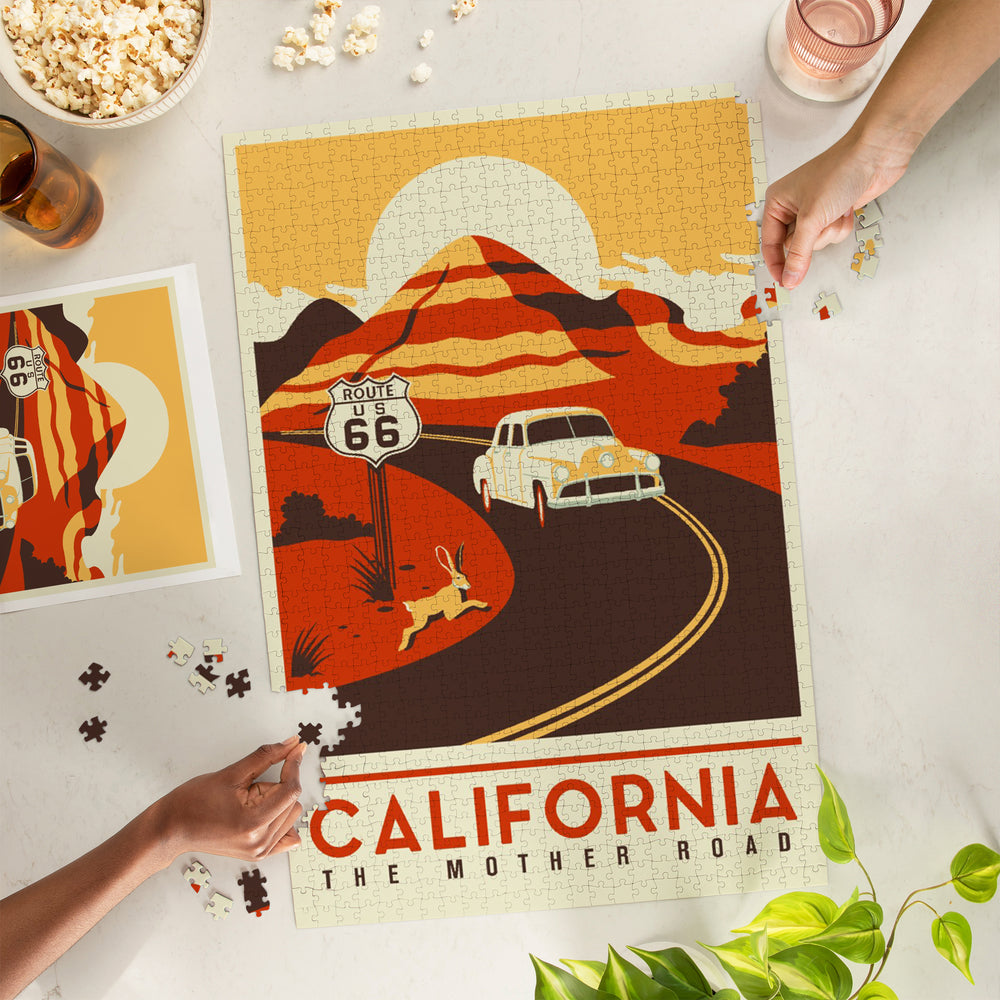 California, Route 66, Mother Road, Simplified, Jigsaw Puzzle Puzzle Lantern Press 