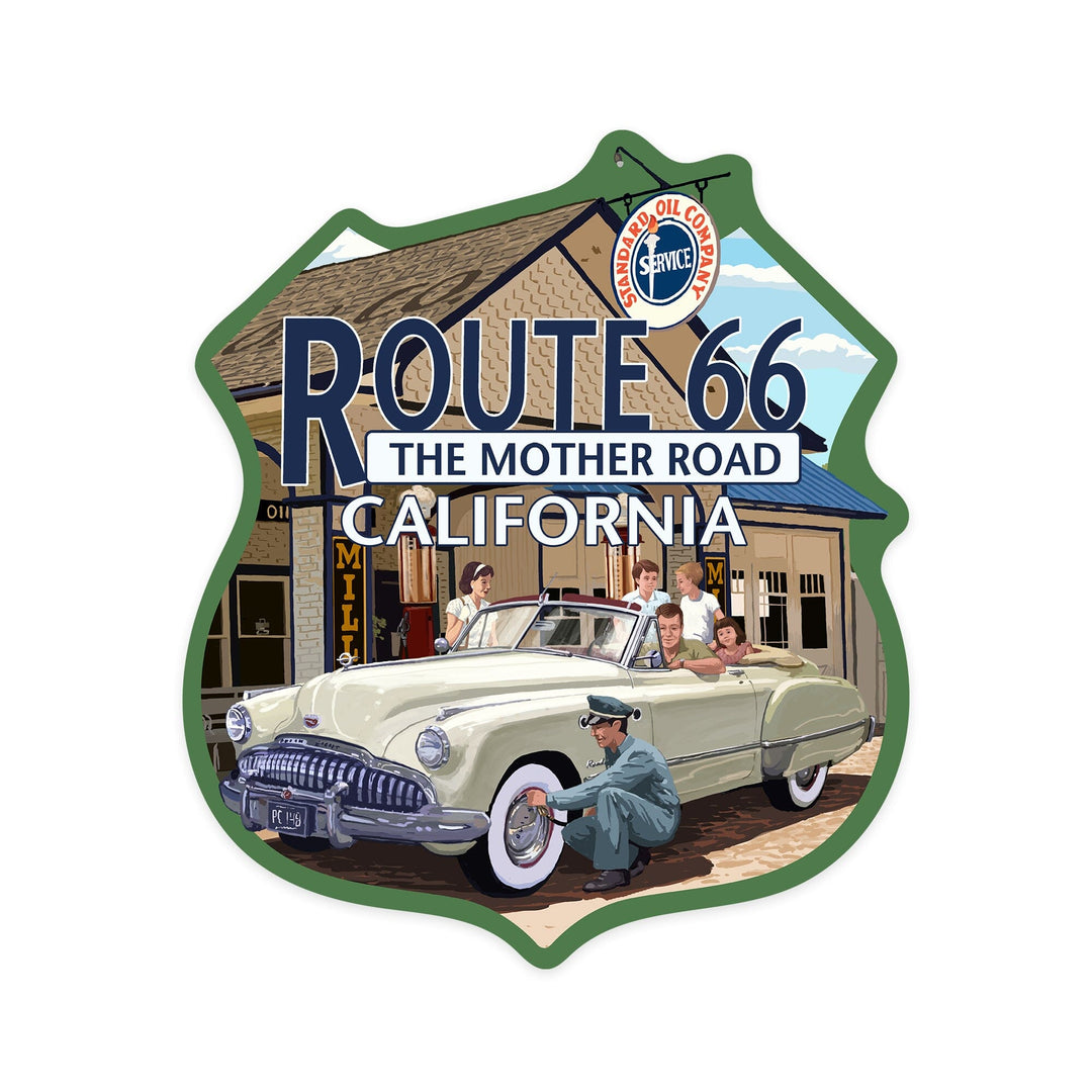 California, Route 66, The Mother Road, Service Station, Contour, Vinyl Sticker Sticker Lantern Press 