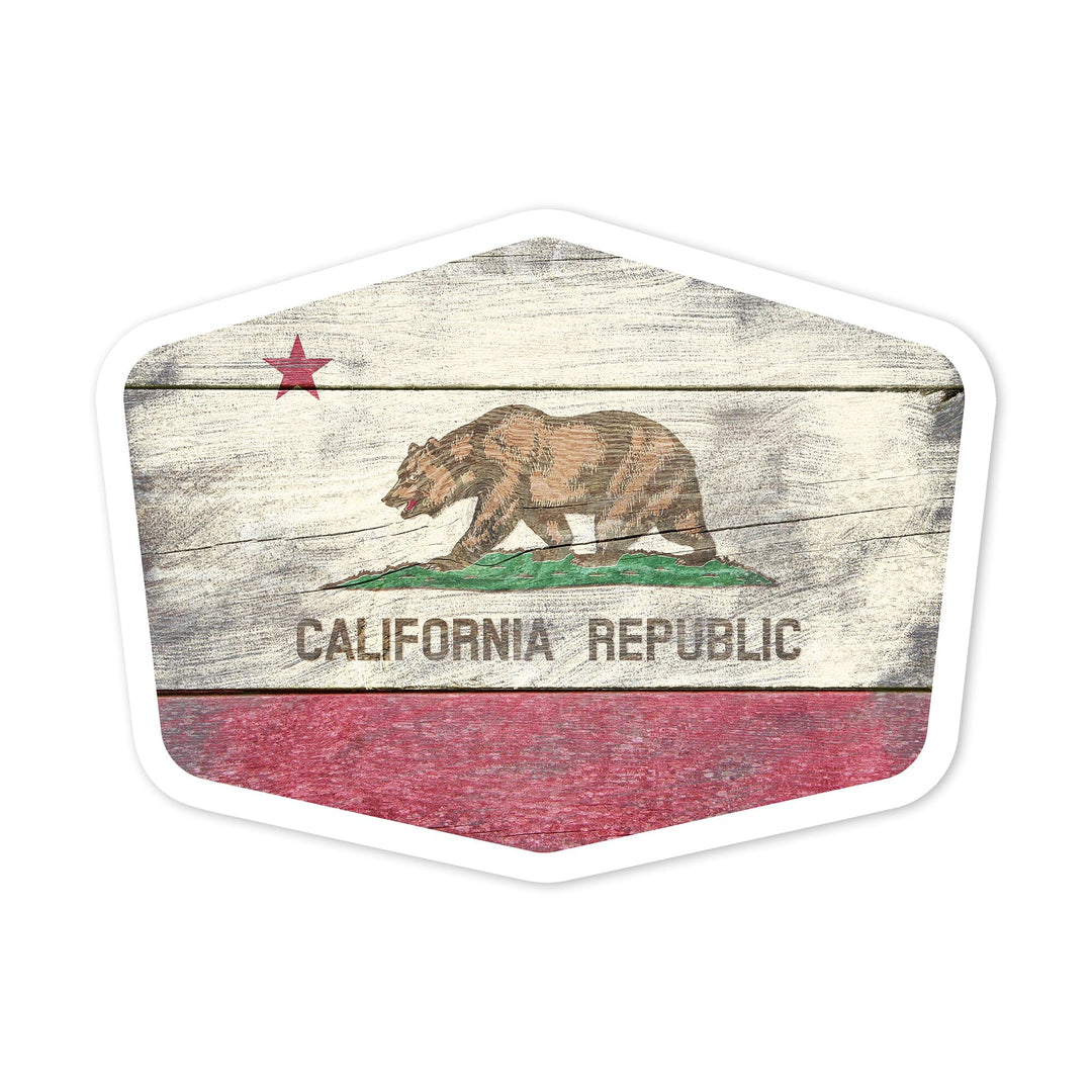 California, Rustic State Flag, Contour, Vinyl Sticker Sticker Lantern Press 