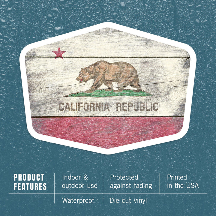 California, Rustic State Flag, Contour, Vinyl Sticker Sticker Lantern Press 