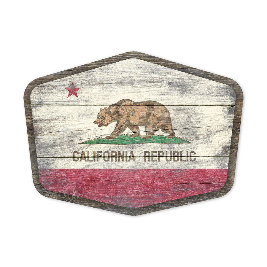 California, Rustic State Flag, Contour, Vinyl Sticker - Lantern Press