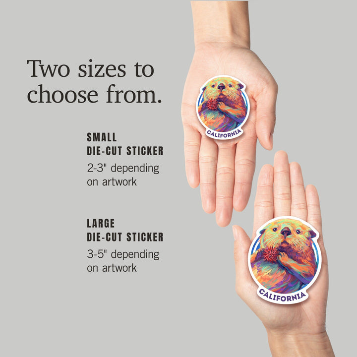 California, Sea Otter, Vivid Series, Contour, Vinyl Sticker Sticker Lantern Press 