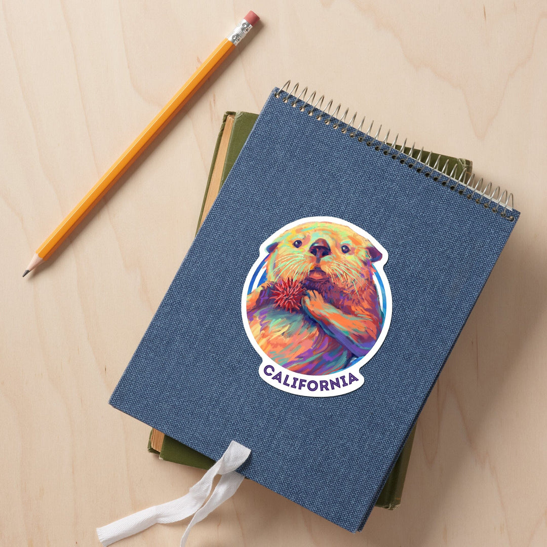 California, Sea Otter, Vivid Series, Contour, Vinyl Sticker Sticker Lantern Press 