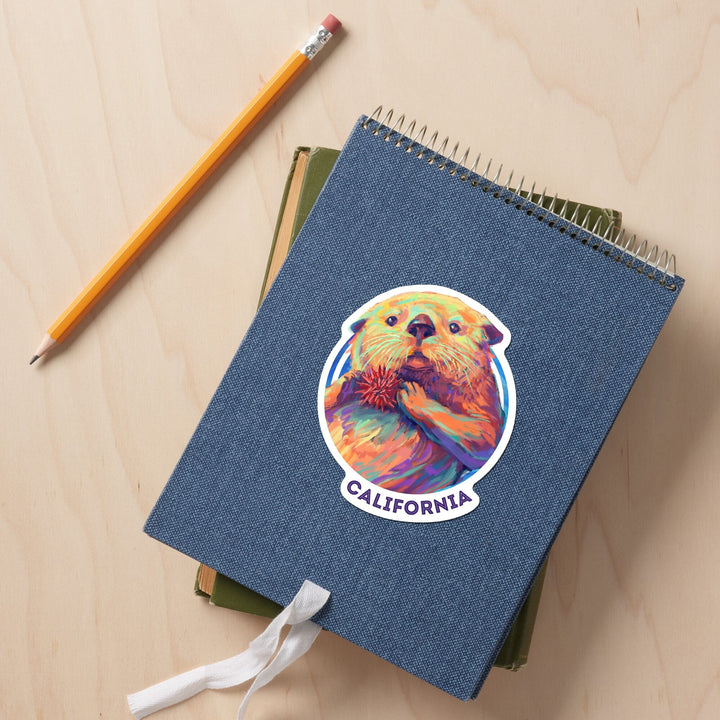 California, Sea Otter, Vivid Series, Contour, Vinyl Sticker Sticker Lantern Press 