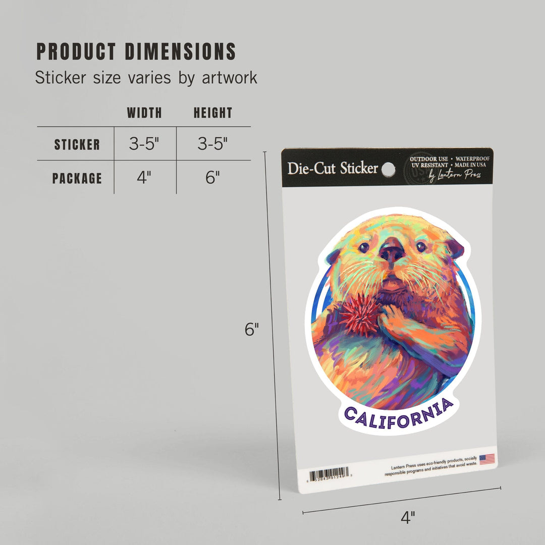 California, Sea Otter, Vivid Series, Contour, Vinyl Sticker Sticker Lantern Press 