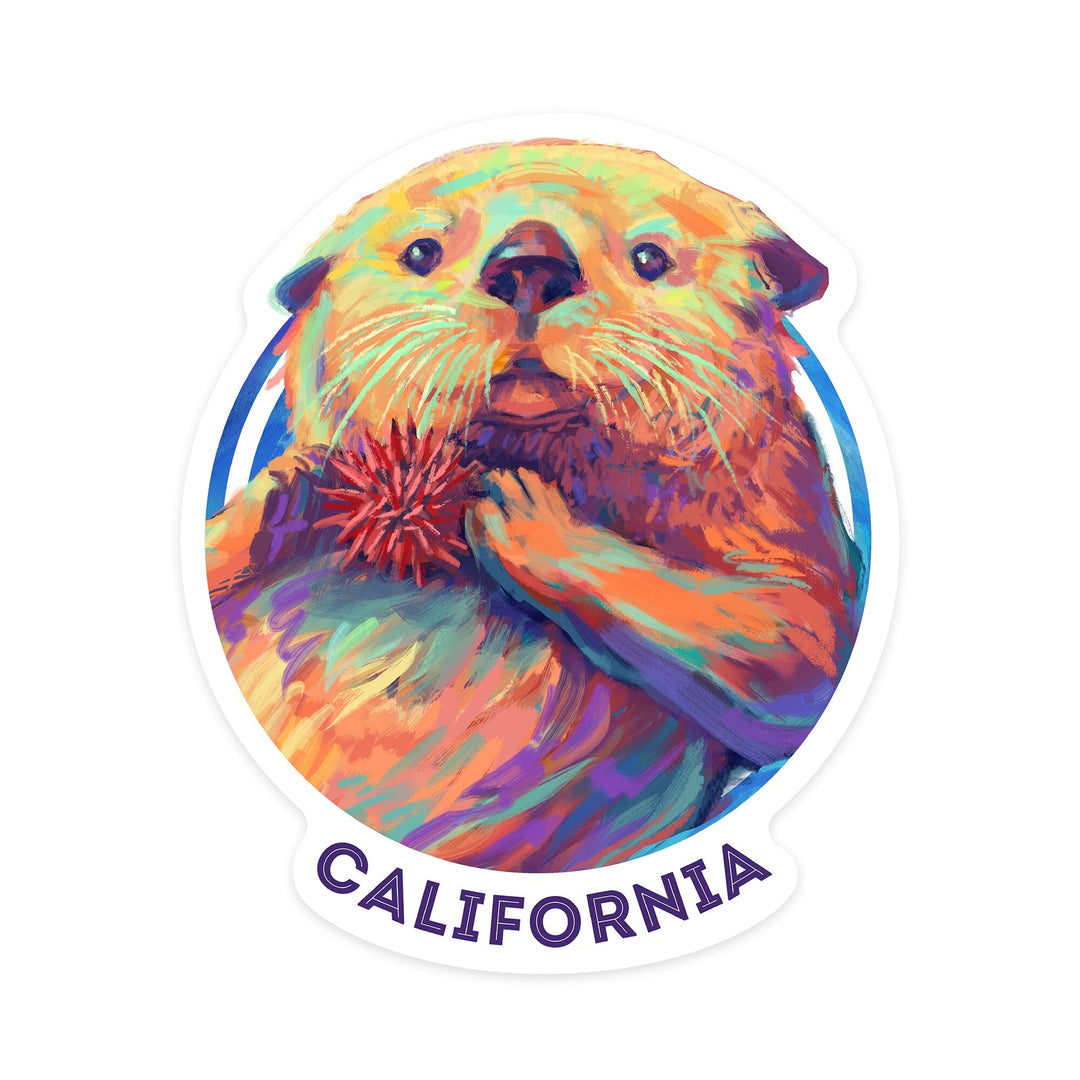 California, Sea Otter, Vivid Series, Contour, Vinyl Sticker Sticker Lantern Press 