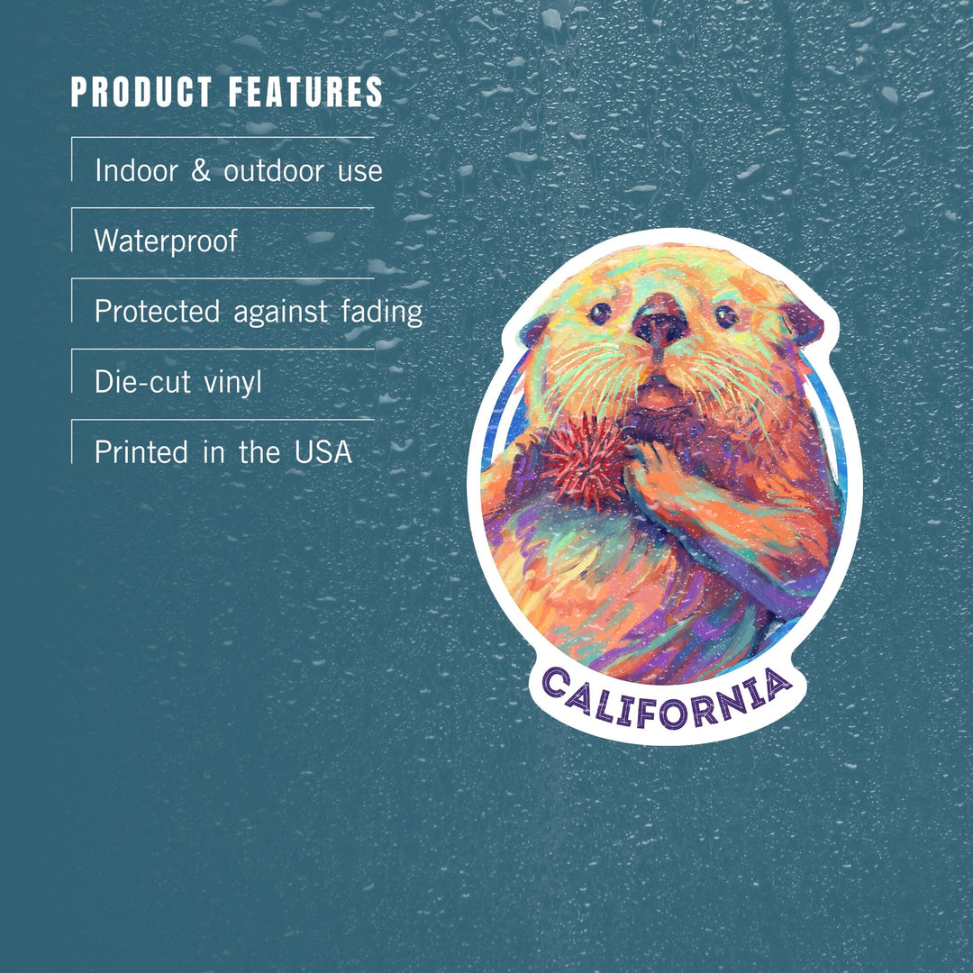 California, Sea Otter, Vivid Series, Contour, Vinyl Sticker Sticker Lantern Press 