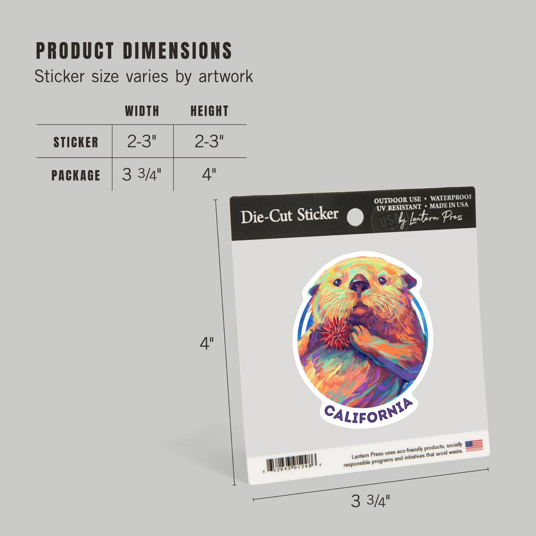 California, Sea Otter, Vivid Series, Contour, Vinyl Sticker Sticker Lantern Press 