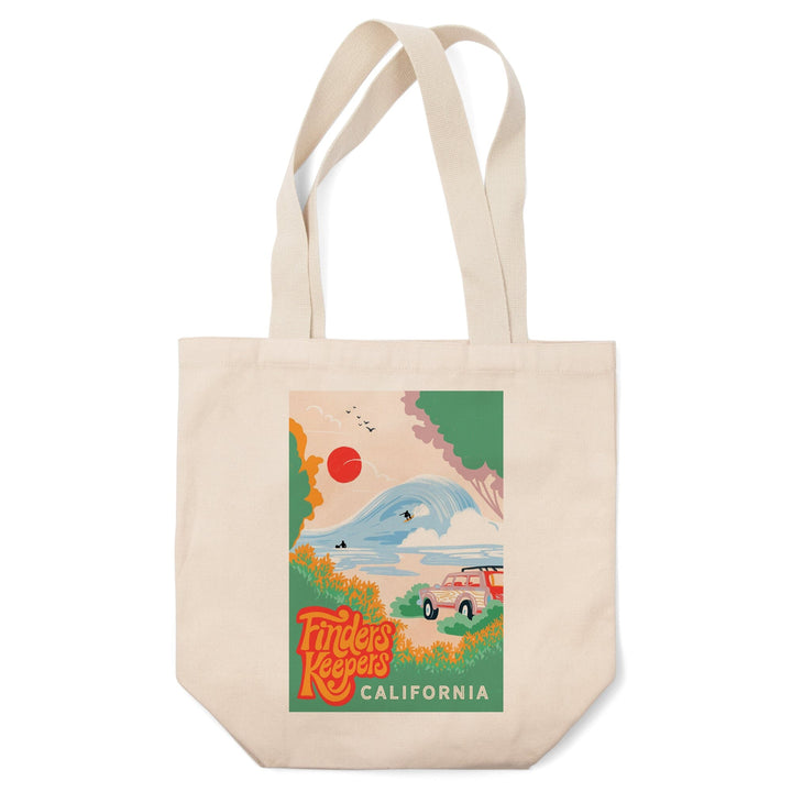 California, Secret Surf Spot Collection, Surf Scene at the Beach, Finders Keepers, Tote Bag - Lantern Press