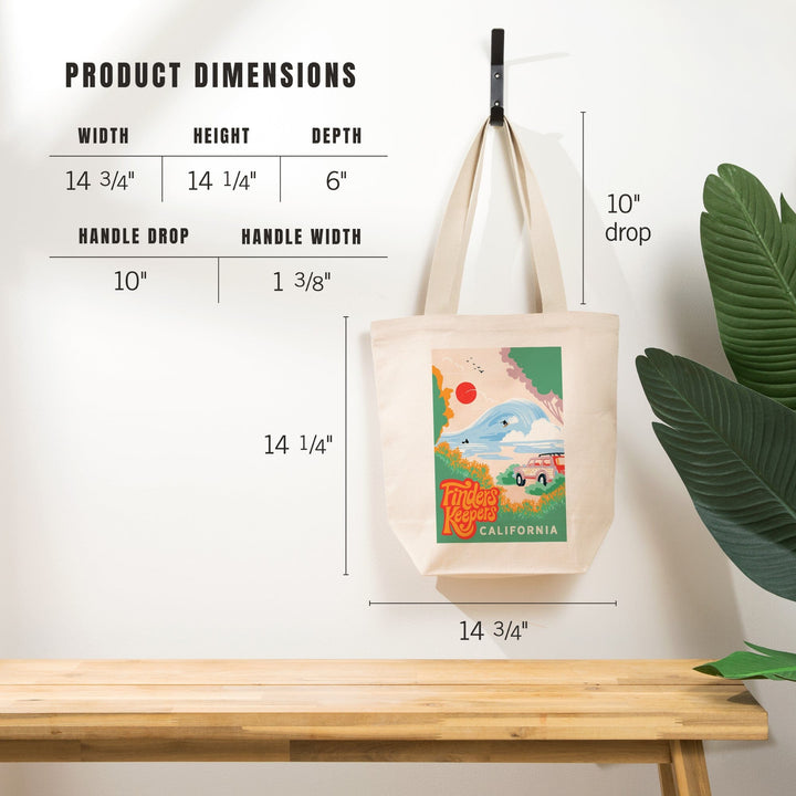 California, Secret Surf Spot Collection, Surf Scene at the Beach, Finders Keepers, Tote Bag - Lantern Press