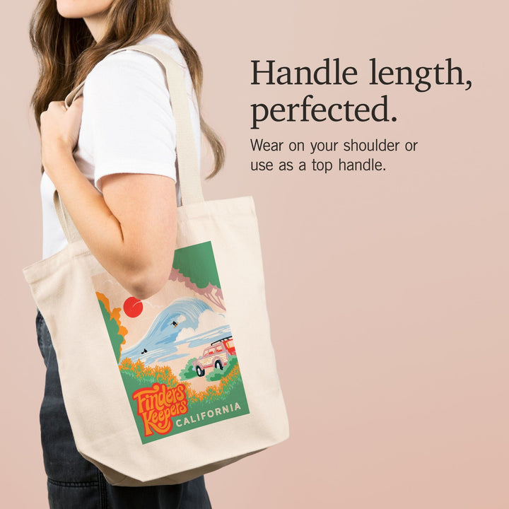 California, Secret Surf Spot Collection, Surf Scene at the Beach, Finders Keepers, Tote Bag - Lantern Press