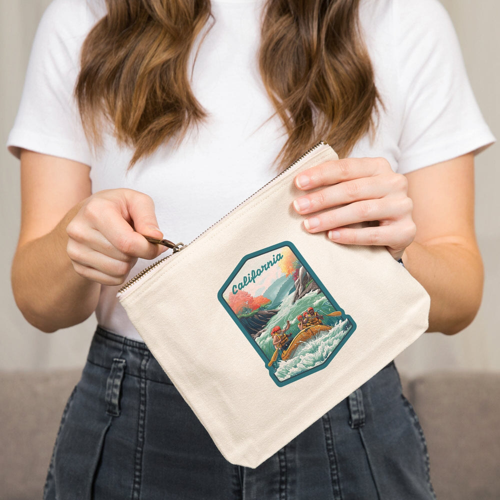 California, Seek Adventure, River Rafting,, Organic Cotton Zipper Pouch, Go Bag Totes Lantern Press 
